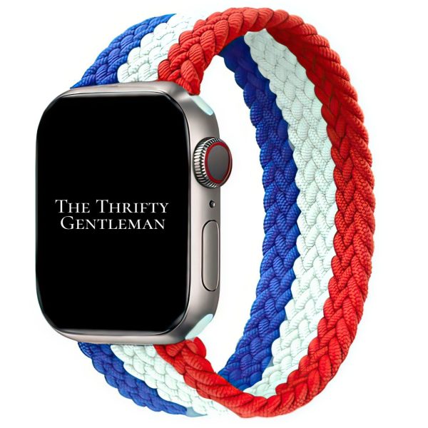 braided-elastic-apple-watch-strap-red-white-blue-vive-la-france-the-thrifty-gentleman.jpg Braided Elastic Watch Strap Apple Watch - Red White Blue "Vive La France!"