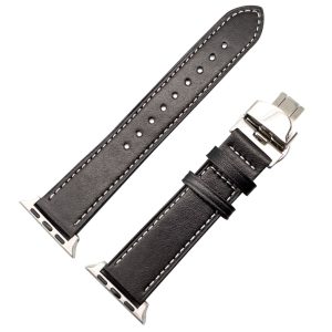 Genuine Leather Strap With Butterfly Clasp Apple Watch - Black