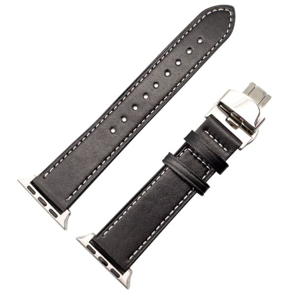 Genuine Leather Strap With Butterfly Clasp Apple Watch - Black