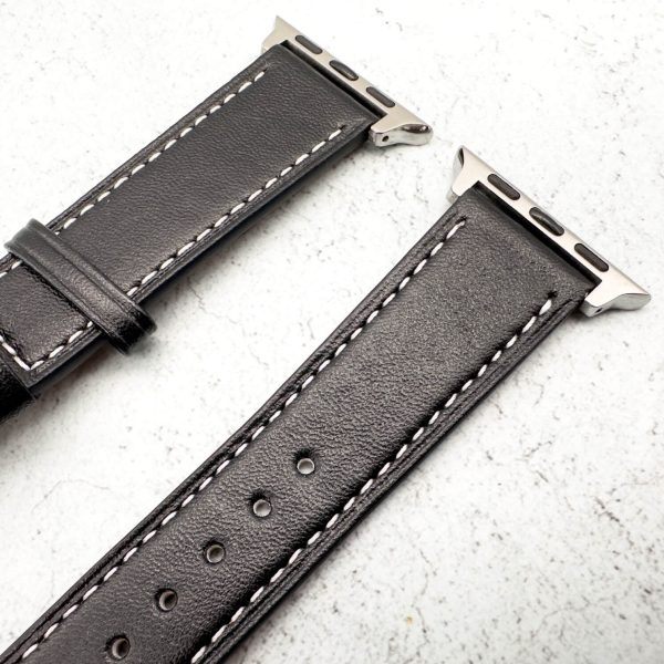 Genuine Leather Strap With Butterfly Clasp Apple Watch - Black