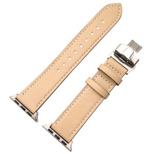 Genuine Leather Strap With Butterfly Clasp Apple Watch - Cream