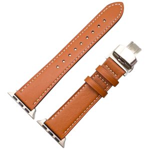 leather-apple-watch-strap-in-tan-brown-with-butterfly-clasp-1.jpg Genuine Leather Strap With Butterfly Clasp Apple Watch - Tan Brown