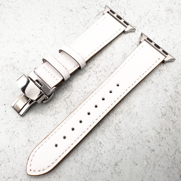 leather-apple-watch-strap-in-white-with-butterfly-clasp-2.jpg Genuine Leather Strap With Butterfly Clasp Apple Watch - White
