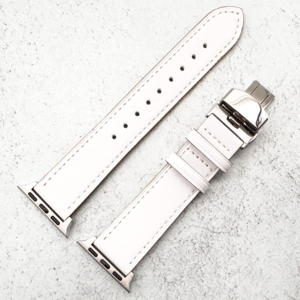 leather-apple-watch-strap-in-white-with-butterfly-clasp-4.jpg Genuine Leather Strap With Butterfly Clasp Apple Watch - White