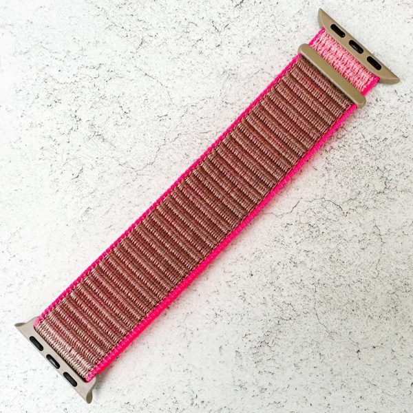Nylon Sport Strap Apple Watch - Grey Neon Pink