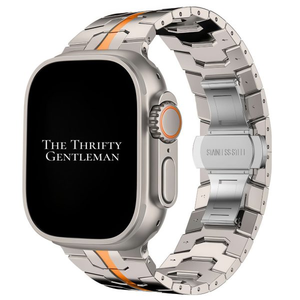 Titanium Style Metal Strap Apple Watch - Silver / Orange