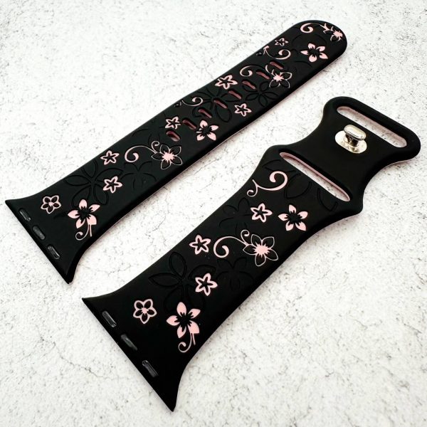 silicone-floral-engraved-strap-for-apple-watch-black-pink-2.jpg Silicone Floral Engraved Watch Strap Apple Watch - Black / Pink