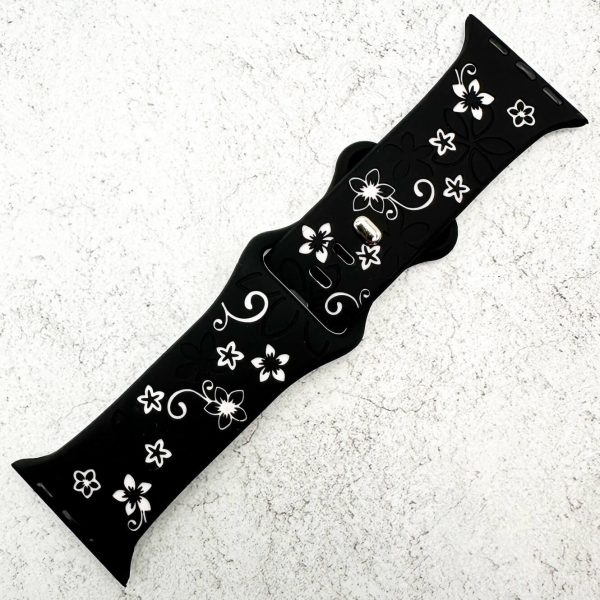 silicone-floral-engraved-strap-for-apple-watch-black-white-1.jpg Silicone Floral Engraved Watch Strap Apple Watch - Black / White