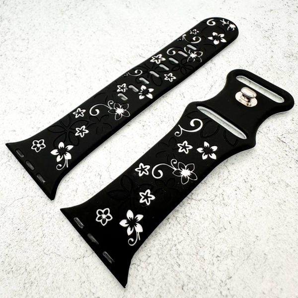 silicone-floral-engraved-strap-for-apple-watch-black-white-2.jpg Silicone Floral Engraved Watch Strap Apple Watch - Black / White