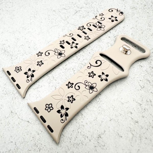 Silicone Floral Engraved Watch Strap Apple Watch - Starlight White / Black