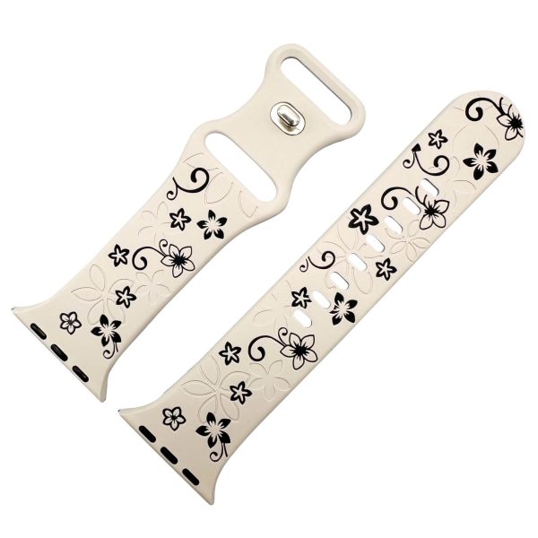 Silicone Floral Engraved Watch Strap Apple Watch - Starlight White / Black