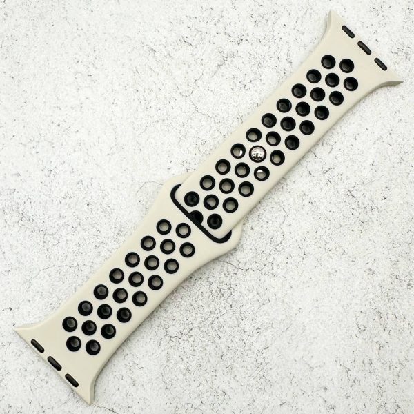 silicone-sport-watch-band-for-apple-watch-in-antique-white-black-1.jpg Silicone Sport Watch Strap Apple Watch - Antique White / Black