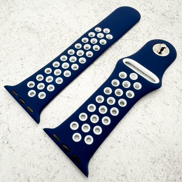 Silicone Sport Watch Strap Apple Watch - Navy Blue / White