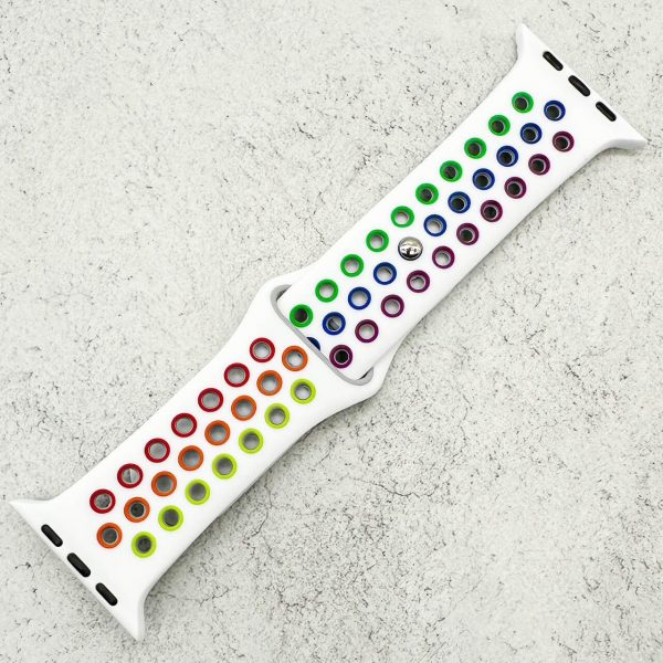 Silicone Sport Watch Strap Apple Watch - White / Rainbow