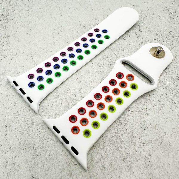 Silicone Sport Watch Strap Apple Watch - White / Rainbow