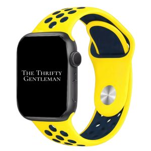 silicone-sport-watch-band-for-apple-watch-in-yellow-navy-blue-the-thrifty-gentleman.jpg Silicone Sport Watch Strap Apple Watch - Yellow / Navy Blue